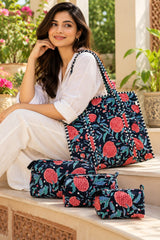 Cotton Tote Bag with Zip & Pouch Combo