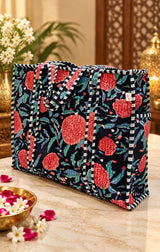 Handblock Printed Quilted Tote Bag with concealed zip ( 17x18x 6 inches)