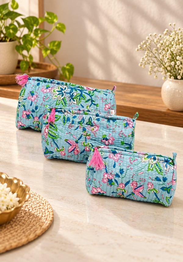 Set of 3 cosmetic bag/pouches with waterproof lining