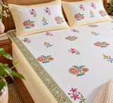 Cotton Super King Handblock Print Bedsheet with 2 Pillow Covers