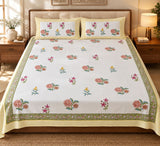 Cotton Super King Handblock Print Bedsheet with 2 Pillow Covers
