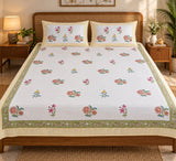 Cotton Super King Handblock Print Bedsheet with 2 Pillow Covers