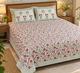 Cotton Super King Handblock Print Bedsheet with 2 Pillow Covers