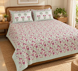 Cotton Super King Handblock Print Bedsheet with 2 Pillow Covers