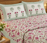 Cotton Super King Handblock Print Bedsheet with 2 Pillow Covers