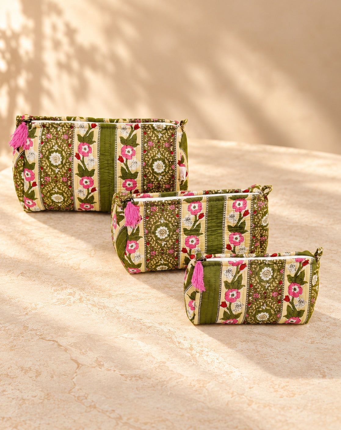 Diwali Gift Box Set of 5 Utility Pouches with Set of 2 Metal Diya (3 Makeup Pouches, 1 Sunglass Pouch, 1 Sanitary Napkin Pouch