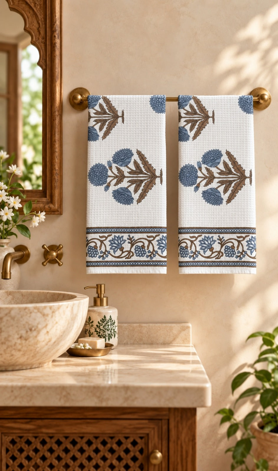 Diwali Gift Box | Set of 2 Waffle Cotton Handblock Printed Hand Towels