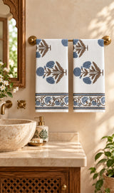 Diwali Gift Box | Set of 2 Waffle Cotton Handblock Printed Hand Towels