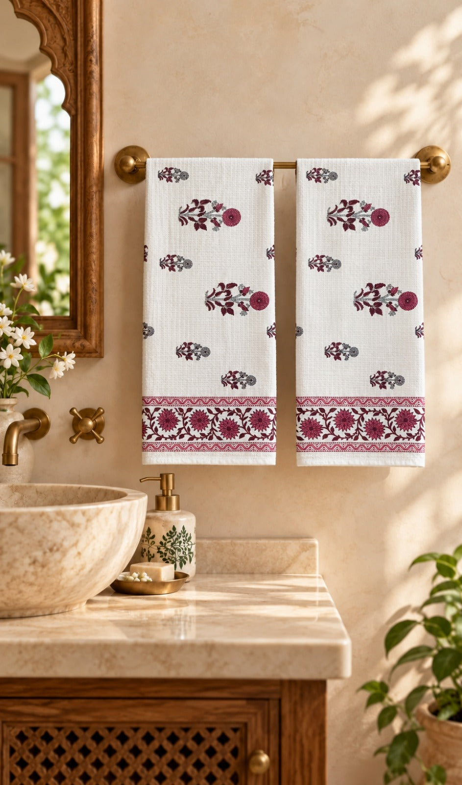 Diwali Gift Box | Set of 2 Waffle Cotton Handblock Printed Hand Towels