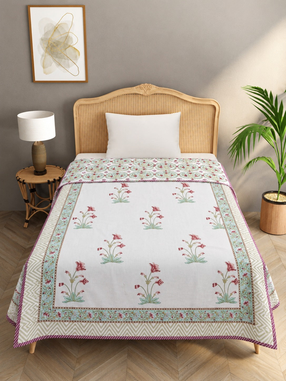 Ethnic Printed Reversible Single Bed Cotton Hand Block AC Blanket | Lightweight Summer Dohar – 60 × 90 Inches