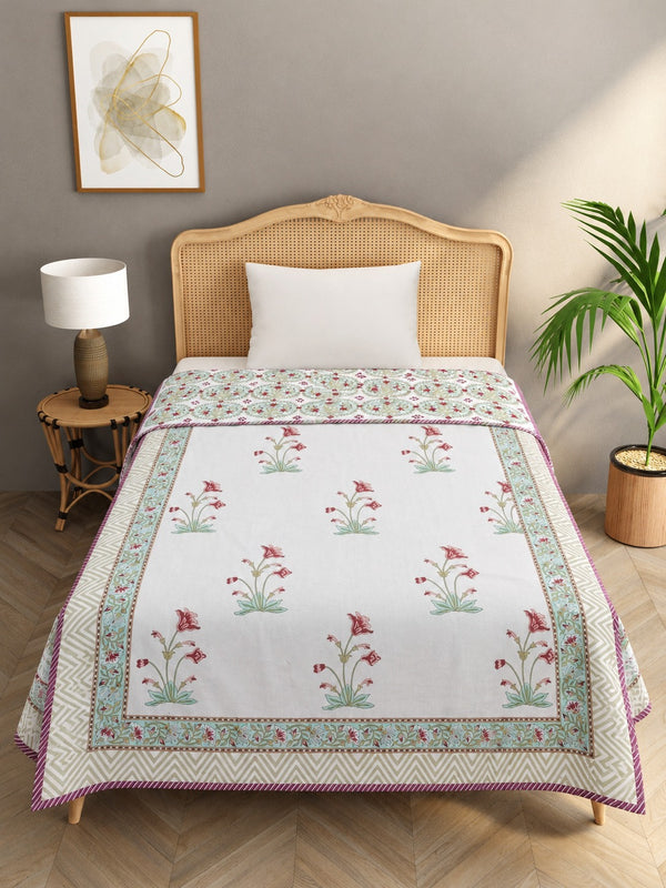 Ethnic Printed Reversible Single Bed Cotton Hand Block AC Blanket | Lightweight Summer Dohar – 60 × 90 Inches