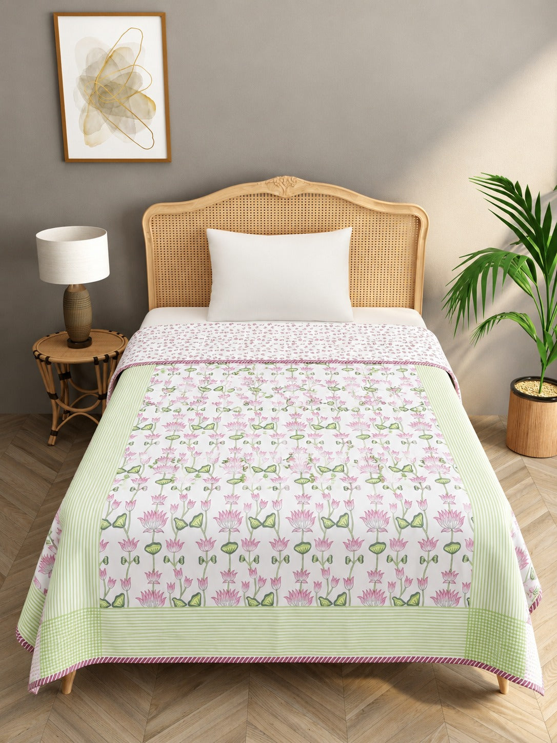 Ethnic Printed Reversible Single Bed Cotton Hand Block AC Blanket | Lightweight Summer Dohar – 60 × 90 Inches