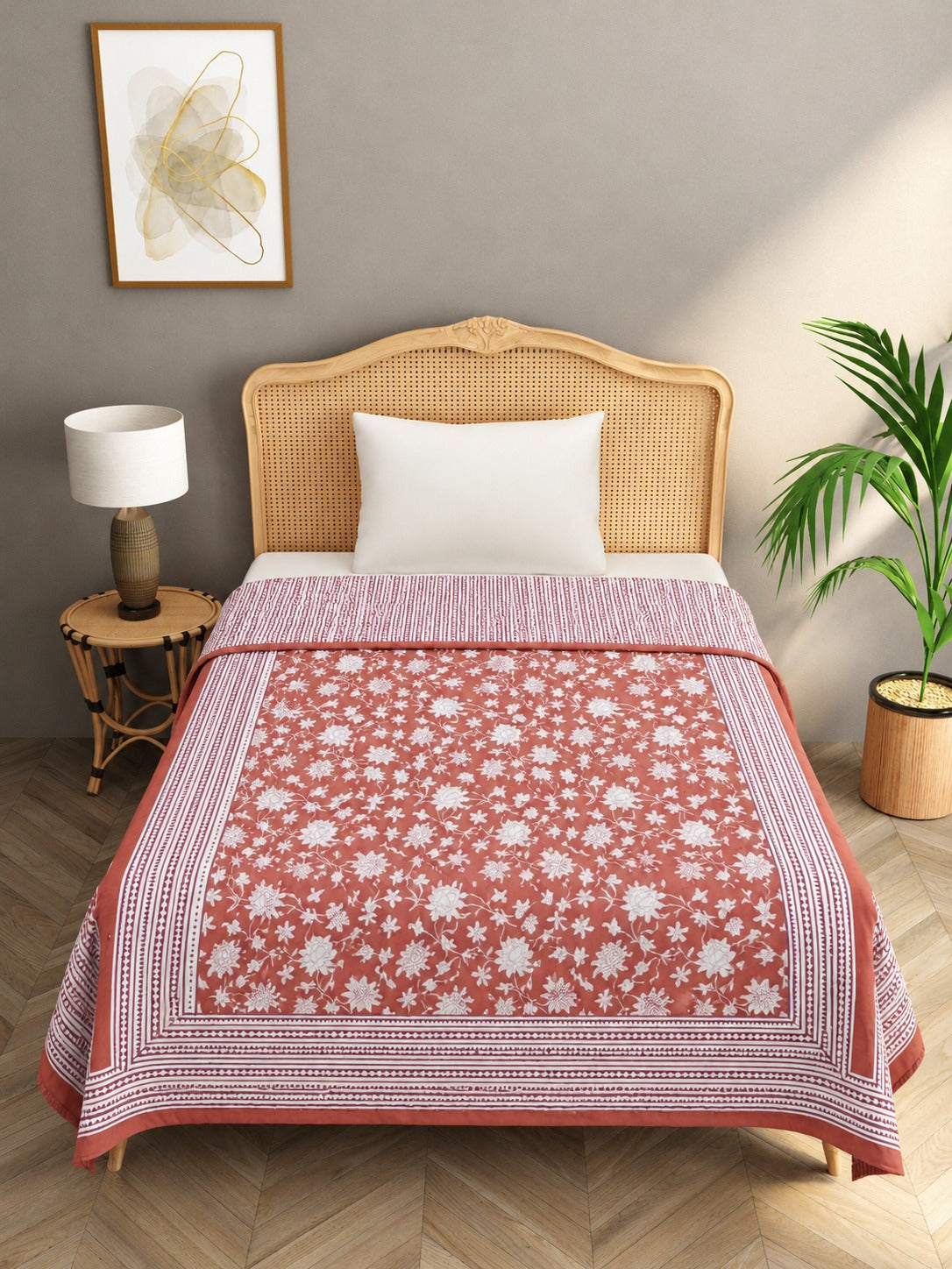 Ethnic Printed Reversible Single Bed Cotton Hand Block AC Blanket | Lightweight Summer Dohar – 60 × 90 Inches