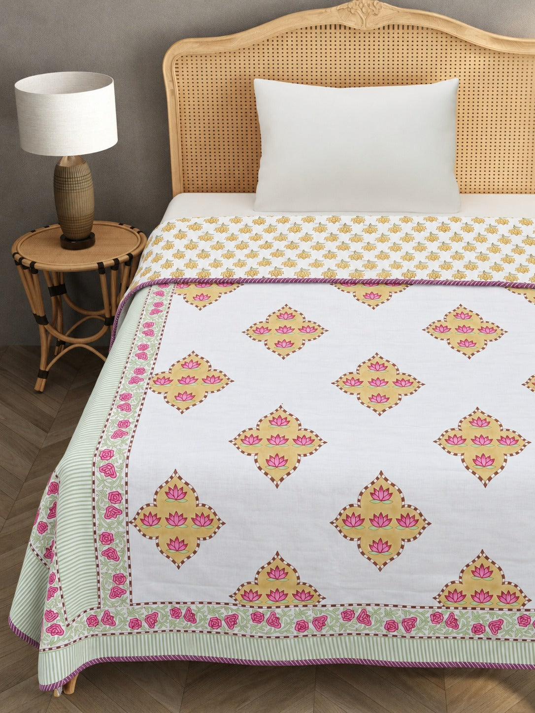 Ethnic Printed Reversible Single Bed Cotton Hand Block AC Blanket | Lightweight Summer Dohar – 60 × 90 Inches