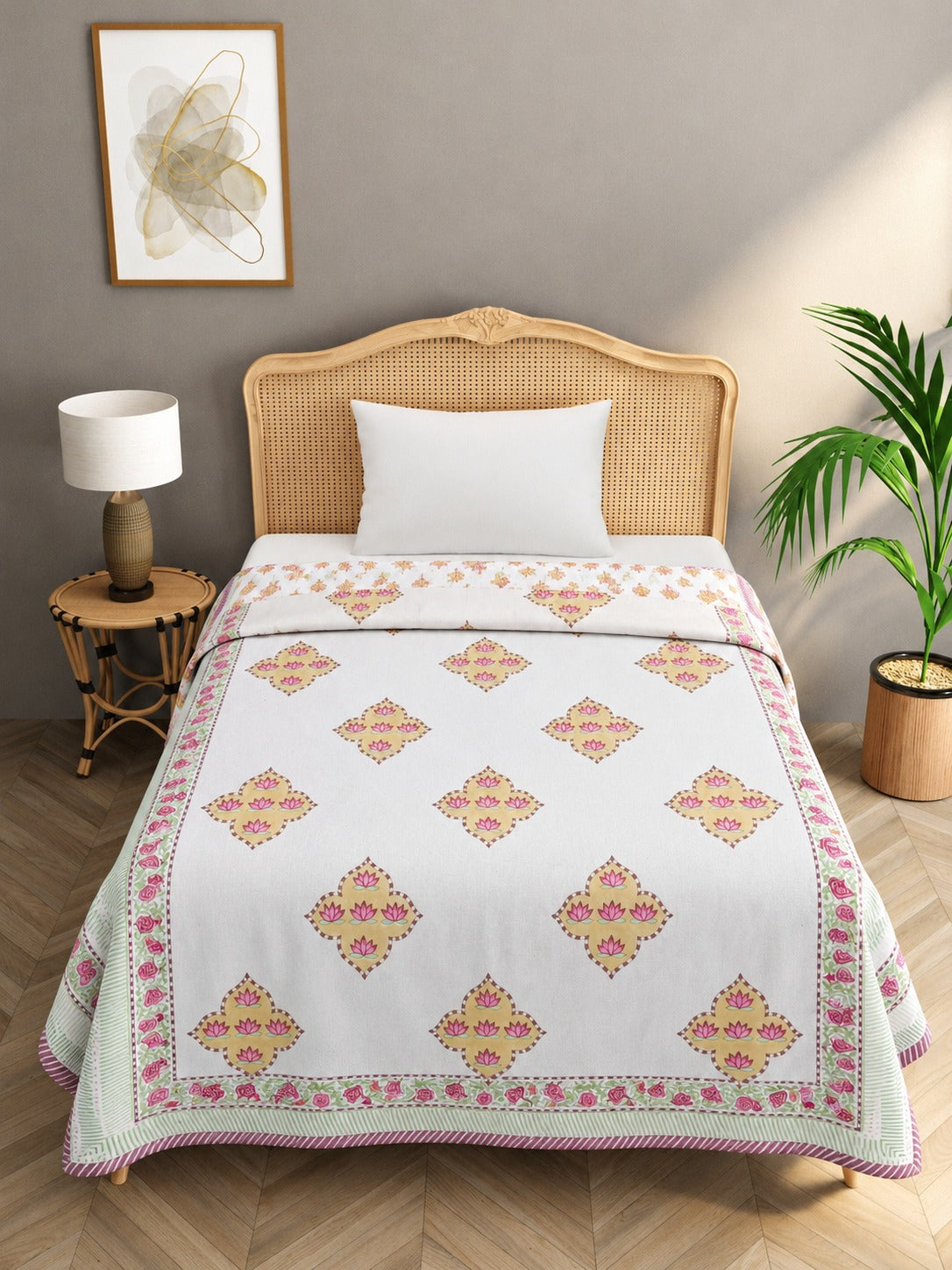 Ethnic Printed Reversible Single Bed Cotton Hand Block AC Blanket | Lightweight Summer Dohar – 60 × 90 Inches
