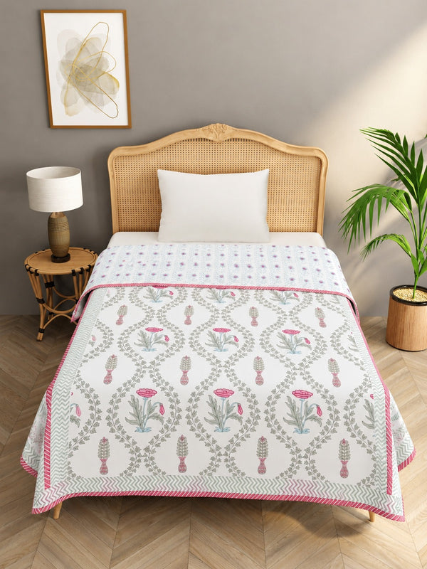 Ethnic Printed Reversible Single Bed Cotton Hand Block AC Blanket | Lightweight Summer Dohar – 60 × 90 Inches