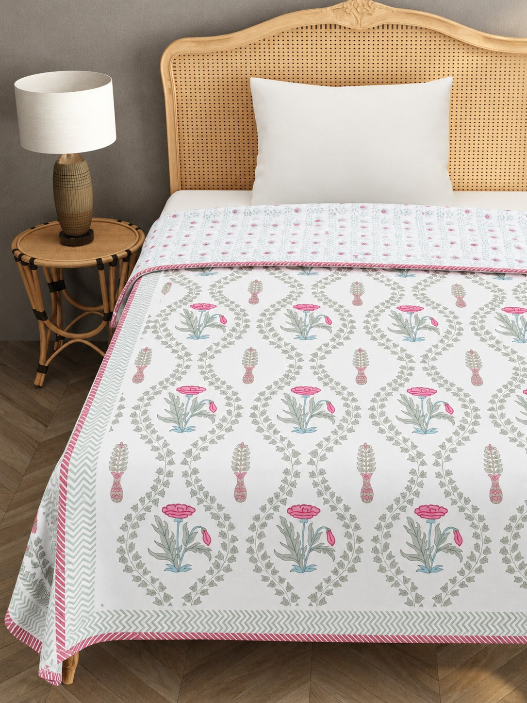 Ethnic Printed Reversible Single Bed Cotton Hand Block AC Blanket | Lightweight Summer Dohar – 60 × 90 Inches