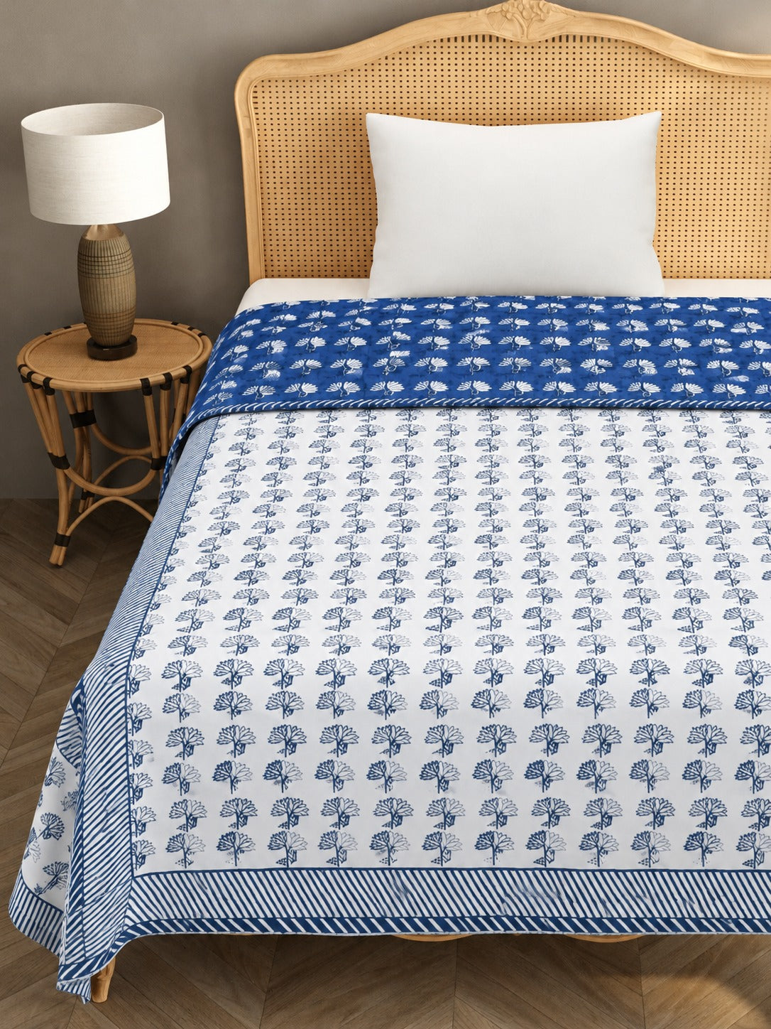 Ethnic Printed Reversible Single Bed Cotton Hand Block AC Blanket | Lightweight Summer Dohar – 60 × 90 Inches
