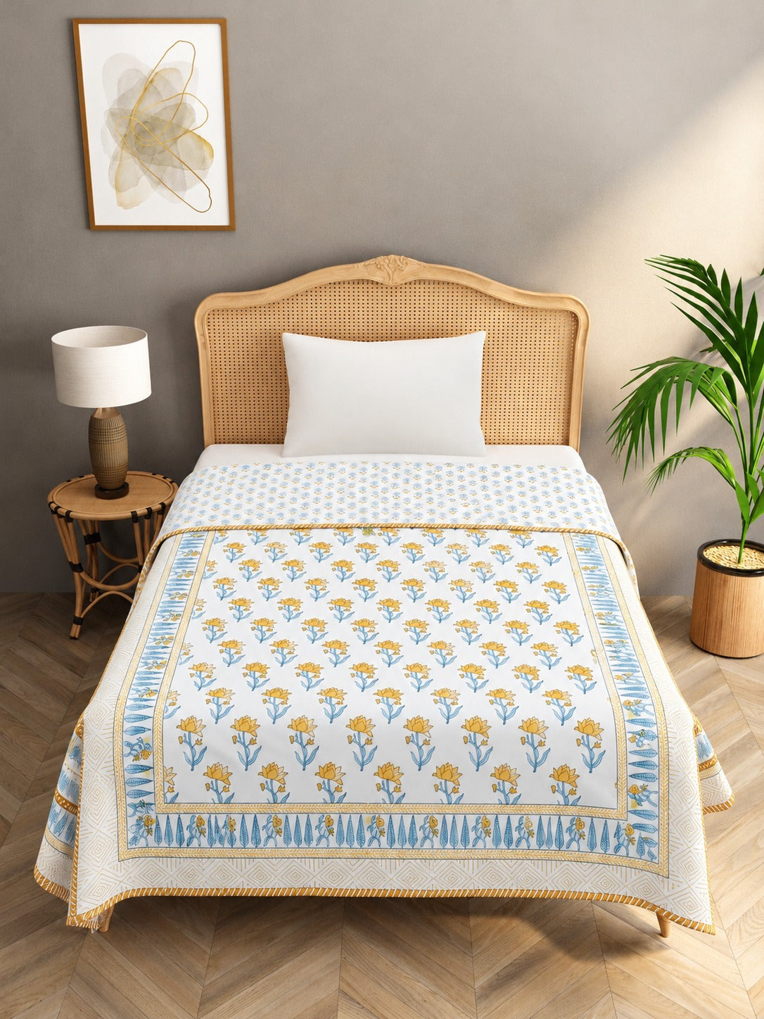 Ethnic Printed Reversible Single Bed Cotton Hand Block AC Blanket | Lightweight Summer Dohar – 60 × 90 Inches