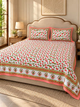 Diwali Complete Gift Box | 1 Ethnic Motifs Double Bedsheet with 2 Pillow Covers, 1 Lotus Urli, Set of 2 Door Hangings