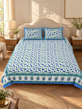 Diwali Complete Gift Box | 1 Ethnic Motifs Double Bedsheet with 2 Pillow Covers, 1 Lotus Urli, Set of 2 Door Hangings