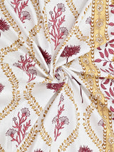 Diwali Complete Gift Box | 1 Ethnic Motifs Double Bedsheet with 2 Pillow Covers, 1 Lotus Urli, Set of 2 Door Hangings