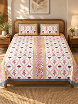 Diwali Complete Gift Box | 1 Ethnic Motifs Double Bedsheet with 2 Pillow Covers, 1 Lotus Urli, Set of 2 Door Hangings
