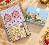 Diwali Complete Gift Box | 1 Ethnic Motifs Double Bedsheet with 2 Pillow Covers, 1 Lotus Urli, Set of 2 Door Hangings