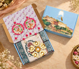 Diwali Complete Gift Box | 1 Ethnic Motifs Double Bedsheet with 2 Pillow Covers, 1 Lotus Urli, Set of 2 Door Hangings