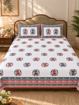 Diwali Complete Gift Box | 1 Ethnic Motifs Double Bedsheet with 2 Pillow Covers, 1 Lotus Urli, Set of 2 Door Hangings