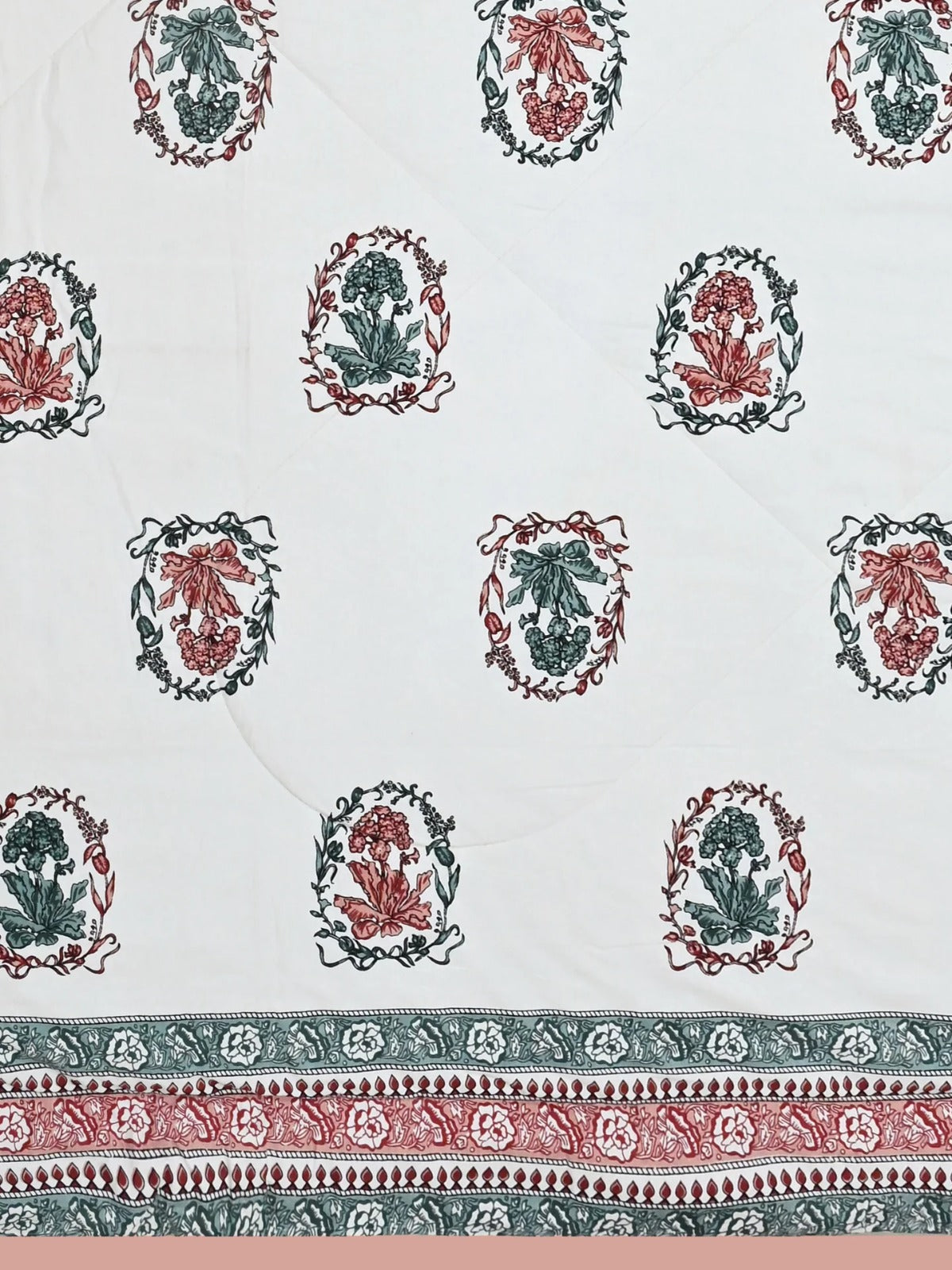 Diwali Complete Gift Box | 1 Ethnic Motifs Double Bedsheet with 2 Pillow Covers, 1 Lotus Urli, Set of 2 Door Hangings