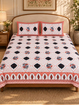 Diwali Complete Gift Box | 1 Ethnic Motifs Double Bedsheet with 2 Pillow Covers, 1 Lotus Urli, Set of 2 Door Hangings