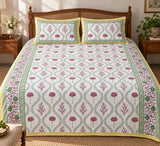 Diwali Complete Gift Box | 1 Ethnic Motifs Double Bedsheet with 2 Pillow Covers, 1 Lotus Urli, Set of 2 Door Hangings