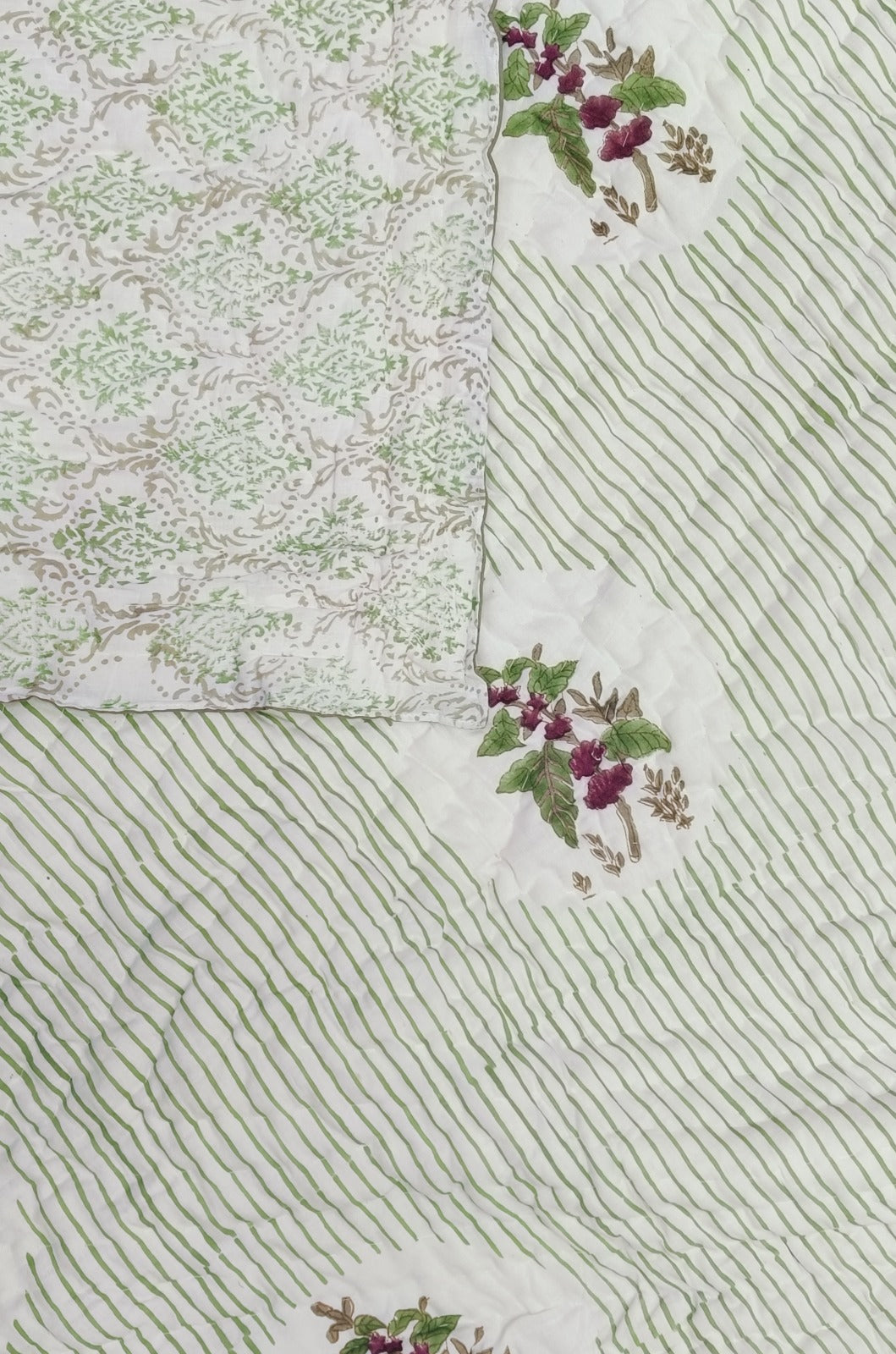 Double King Size Handblock Printed Quilted Jaipuri Reversible Razai/Quilt