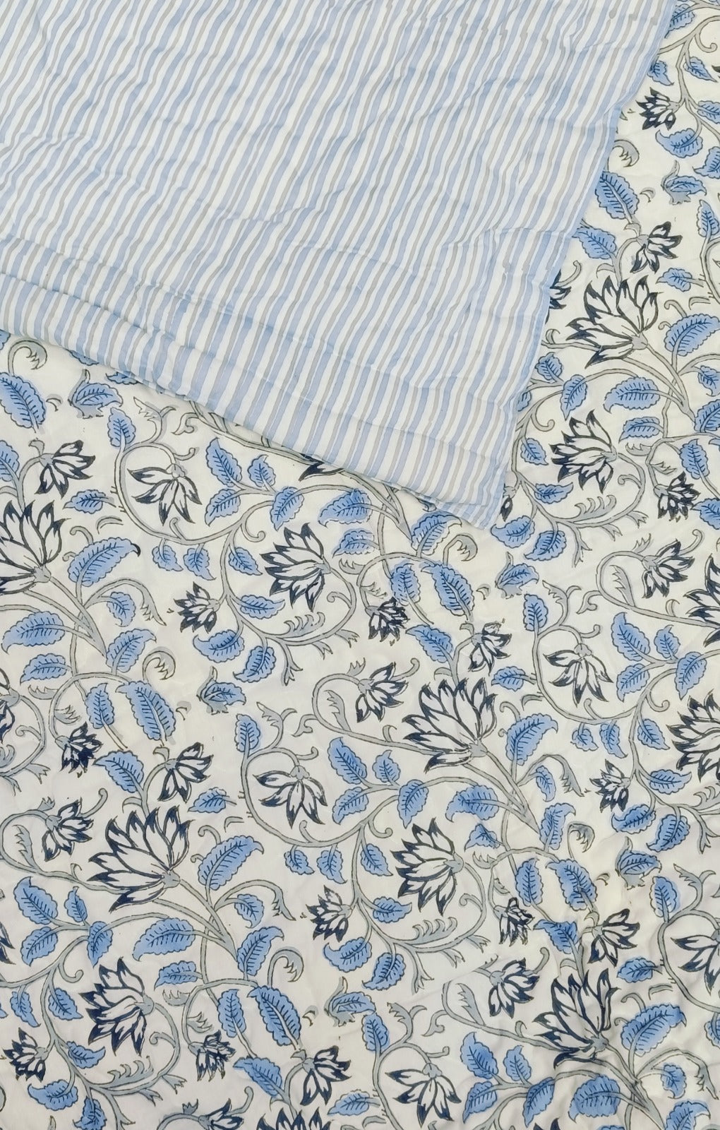 Double King Size Handblock Printed Quilted Jaipuri Reversible Razai/Quilt
