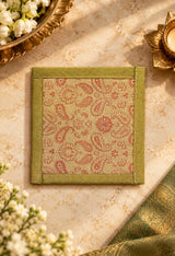 Diwali Gift Box with Banarasi Zari Table Runner, Set Of 6 Mats, 6 coaster, 6 inch Metal Urli