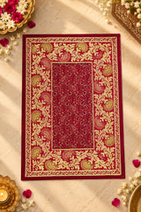 Diwali Gift Box with Banarasi Zari Table Runner, Set Of 6 Mats, 6 coaster, 6 inch Metal Urli