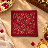 Diwali Gift Box with Banarasi Zari Table Runner, Set Of 6 Mats, 6 coaster, 6 inch Metal Urli