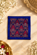 Diwali Gift Box with Banarasi Zari Table Runner, Set Of 6 Mats, 6 coaster, 6 inch Metal Urli