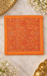 Diwali Gift Box with Banarasi Zari Table Runner, Set Of 6 Mats, 6 coaster, 6 inch Metal Urli