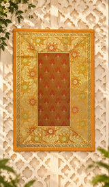 Diwali Gift Box with Banarasi Zari Table Runner, Set Of 6 Mats, 6 coaster, 6 inch Metal Urli