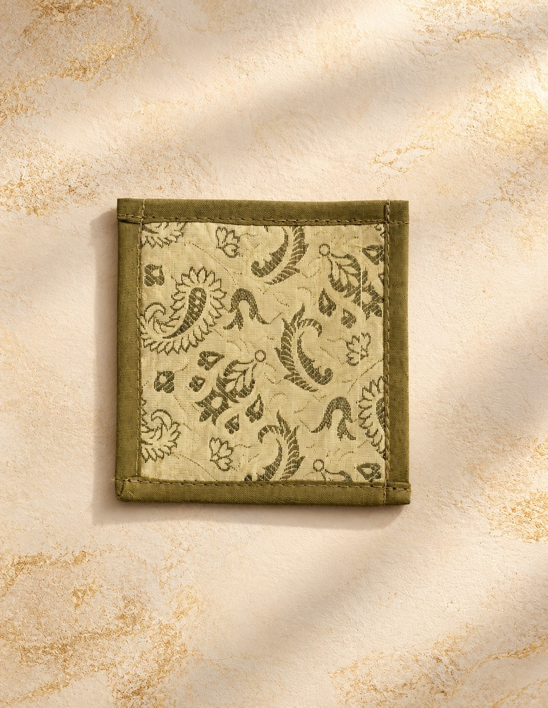 Diwali Gift Box with Banarasi Zari Table Runner, Set Of 6 Mats, 6 coaster, 6 inch Metal Urli