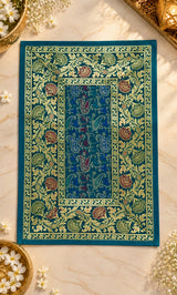 Diwali Gift Box with Banarasi Zari Table Runner, Set Of 6 Mats, 6 coaster, 6 inch Metal Urli