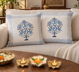 Diwali Home Décor Gift Box with 2 Cushion Covers, 1Handmade Floral Soy Wax Candle & 2 Metal Diyas