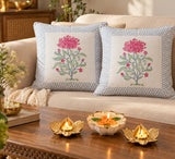 Diwali Home Décor Gift Box with 2 Cushion Covers, 1Handmade Floral Soy Wax Candle & 2 Metal Diyas