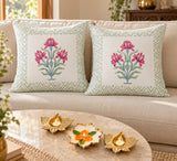 Diwali Home Décor Gift Box with 2 Cushion Covers, 1Handmade Floral Soy Wax Candle & 2 Metal Diyas