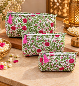 Diwali Gift Box Set of 5 Utility Pouches with Set of 2 Metal Diya (3 Makeup Pouches, 1 Sunglass Pouch, 1 Sanitary Napkin Pouch