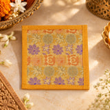 Diwali Gift Box with Banarasi Zari Table Runner, Set Of 6 Mats, 6 coaster, 6 inch Metal Urli