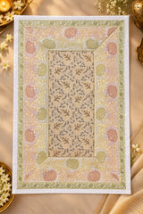 Diwali Gift Box with Banarasi Zari Table Runner, Set Of 6 Mats, 6 coaster, 6 inch Metal Urli