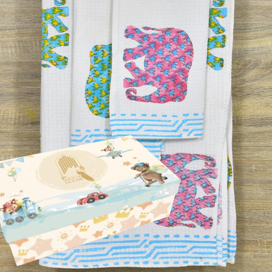 Kids Gift Set - Handblock Printed Towels - 1 Bath + 2 Hand Towels